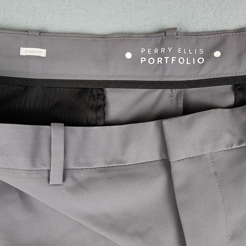 Perry Ellis Portfolio Dress Pants Mens 40x34 Gray Classic Fit Microfiber NWT - Picture 4 of 12